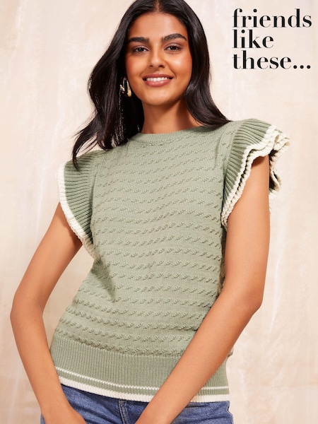 Verde - Friends Like These Volănașe Sleeve Knit Top (E59287) | 103 LEI