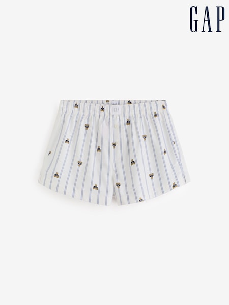 White & Blue Brannan Bear Stripe - Gap Softest Flannel Pyjamas Boxer Shorts