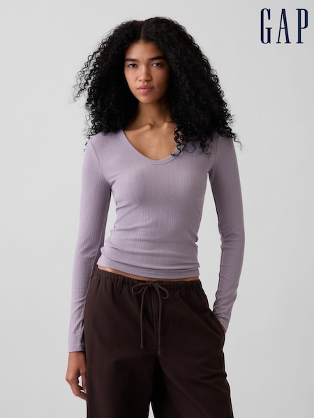 Ceriņviolets - Gap Sheer Modern Rib Long Sleeve T-shirt