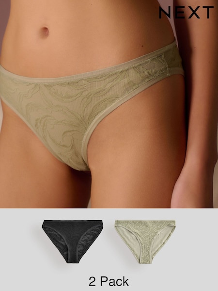 Черный/зеленый - Ultimate Comfort Soft Brushed Lace Knickers 2 Pack (E59337) | €18