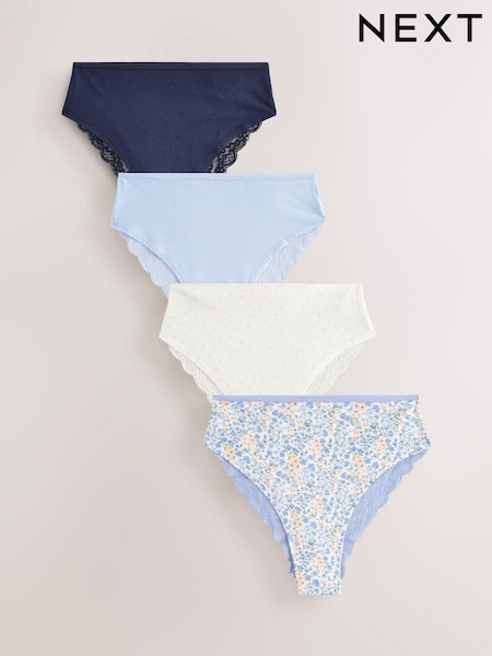 Blue Ditsy High Rise High Leg Lace Knickers 4 Pack (E59339) | €20