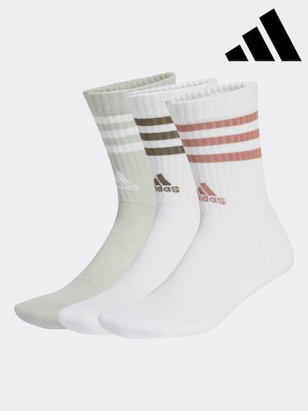 adidas White 3 Stripe Crew Socks 3 Pack (E59347) | R$ 130