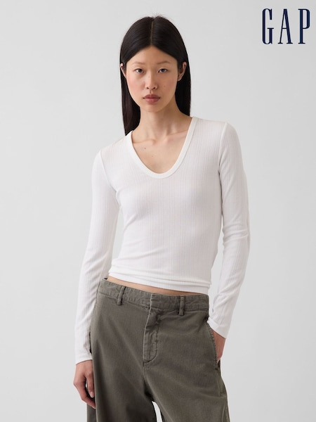 Bílá - Gap Sheer Modern Rib Long Sleeve T-shirt
