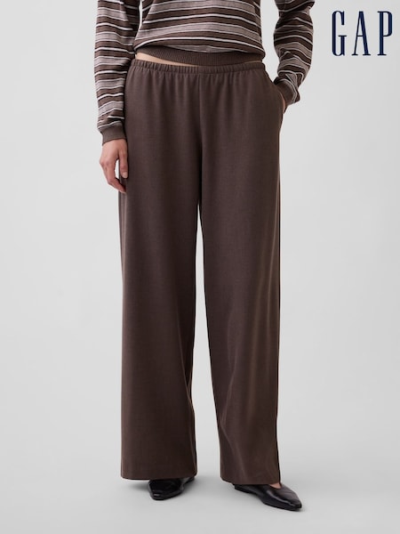 Brown - Gap Brushed Twill Easy Wide-leg Trousers