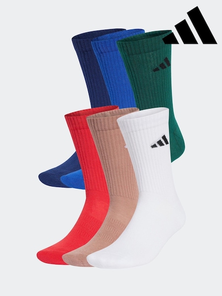 כחול  - Adidas New Logo Crew Socks 6 Pack (E59482) | ‏101‏₪