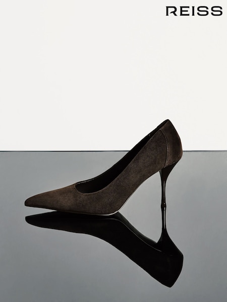 다크 초콜릿 - Reiss Tilly Suede Pointed-toe Mid-heel Court Shoes