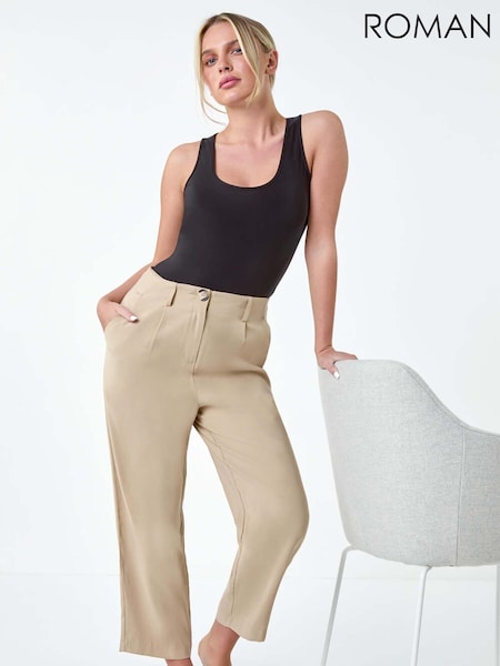 Roman Natural Cropped Tapered Trousers (E59524) | AED116