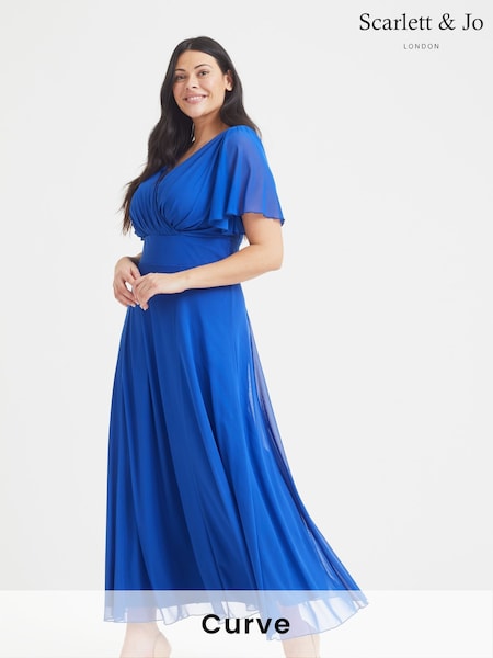 Scarlett & Jo Blue Isabelle Angel Sleeve Maxi Dress (E59534) | 445 QAR