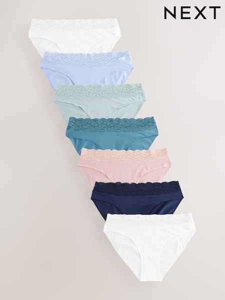 Пастельный - Cotton and Lace Knickers 7 Pack (E59574) | €29