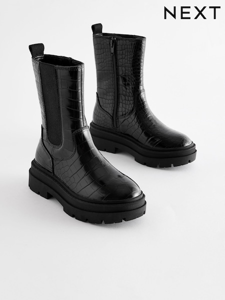 Black Snake Print Chunky Tall Chelsea Boots (E59577) | ₪143 - ₪172