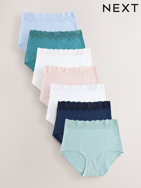 Pastel Full Brief Cotton and Lace Knickers 7 Pack (E59578) | $43