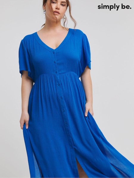 Simply Be Blue Crinkle Button up Maxi Dress (E59619) | AED245