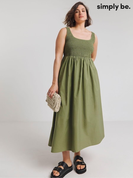 Simply Be Green Shirred Poplin Apron 100% Cotton Dress (E59625) | €34