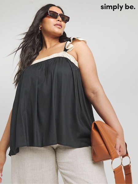 Simply Be Black Crochet Trim Cami (E59637) | $28