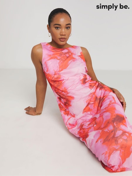 Simply Be Pink Scoop Back Mesh Maxi Dress (E59639) | €24