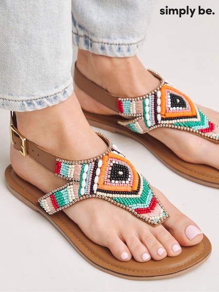 Simply Be Multi Extra Wide Fit Beaded Toe Post Flat Sandals (E59648) | €32