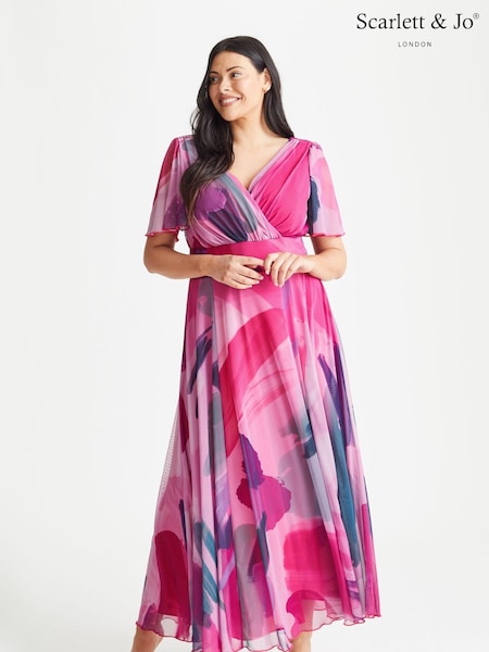 Scarlett & Jo Pink Isabelle Angel Sleeve Maxi Dress (E59654) | 329 QAR