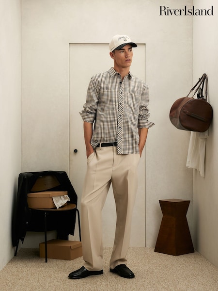 Natur - Regular River Island Long Sleeve Causal Check Shirt