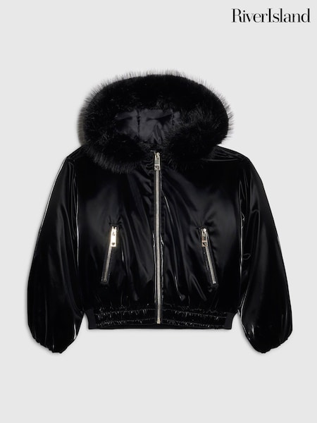Black - River Island Fur Padded Bomber Jacket
