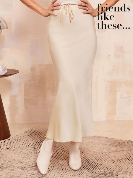 Cream - Friends Like These Satin Bias Maxi Fuste With Cravată Waist (E59898) | 150 LEI
