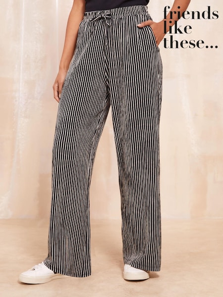 Friends Like These Black Wide Leg Crinkle Jersey Printed Elasticated Waist Trousers (E59906) | € 53
