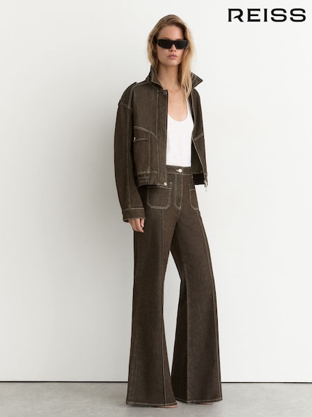 Brown - Reiss Blair Relaxed Denim Bomber Jacket