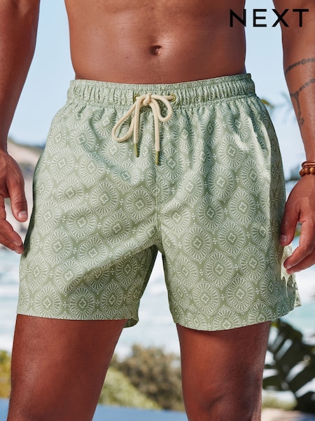 Sage Green Geometric Printed Swim Shorts (E59944) | AED79