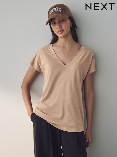 New Neutral - V-neck Cap Sleeve T-shirt (E59971) | ‏25‏₪