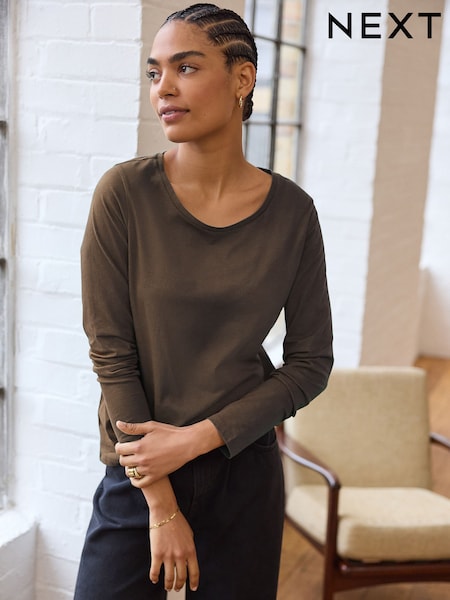 Olive Green 100% Cotton Long Sleeve T-Shirt (E59987) | €12
