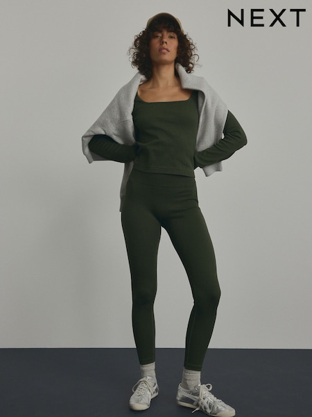 Forest Green Ribbed Seamless High Waist Leggings (E59994) | €26