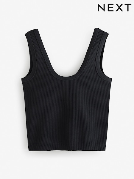 Black Ribbed Seamless Vest Top (E59996) | 81 QAR