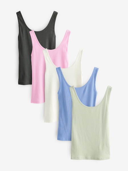 Pastels Thick Strap Ribbed Vests 5 Pack (E60018) | 213 QAR