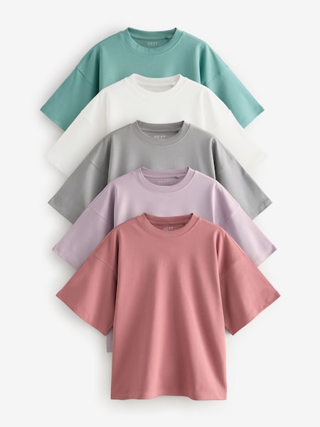 Multi 100% Cotton Boxy Short Sleeve T-Shirts 5 Pack (E60031) | LEI 367