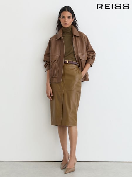 Neutral - Reiss Maeve Leather Twin-pocket Relaxed Jacket