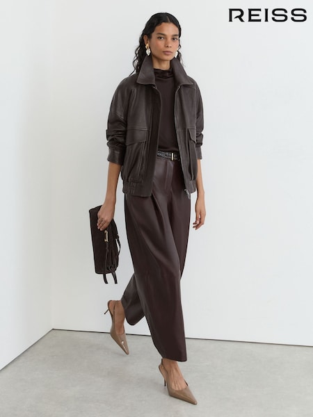 Ebony Brown - Reiss Maeve Leather Twin-pocket Relaxed Jacket