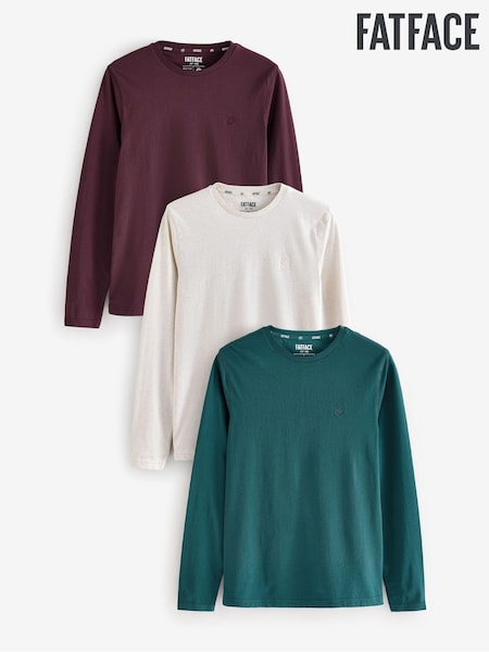 FatFace Burgundy Red Long Sleeve 100% Cotton T-Shirts 3 Pack (E60230) | €73