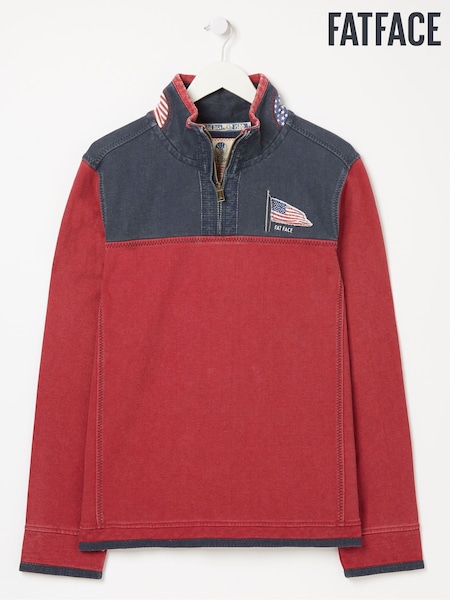 FatFace Red USA Airlie Yoke 100% Cotton Sweatshirt (E60271) | R$ 585
