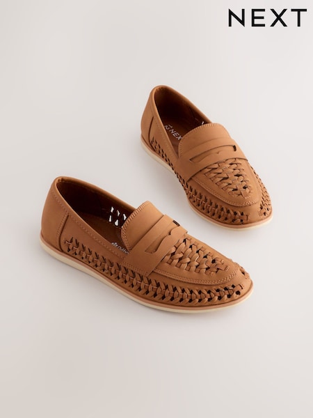 Tan Brown Standard Fit (F) Woven Loafers (E60440) | €33 - €43