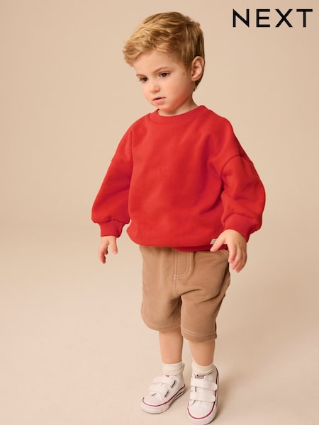 Red/ Tan Brown Sweatshirt and Carpenter Shorts Set (3mths-7yrs) (E60687) | €23 - €29