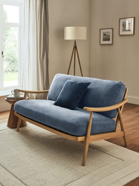 Fine Chenille Granite Blue, Light Oak Effect Frame Hampton Petite Sofa (E60689) | €775