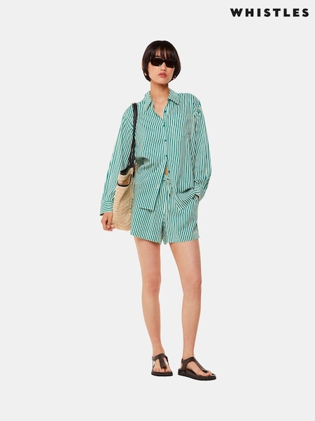 Whistles Green Seaside Stripe Linen Rich Shorts (E60702) | €50
