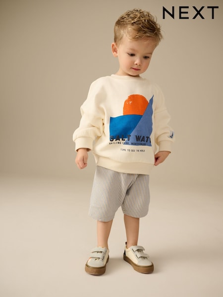 Ecru White/Blue Sweatshirt and Shorts Set (3mths-8yrs) (E60713) | $24 - $30