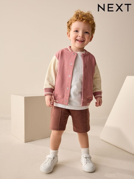 Pink/Brown Jersey Letterman 100% Cotton Jacket and Shorts Set (3mths-7yrs) (E60721) | AED102 - AED122
