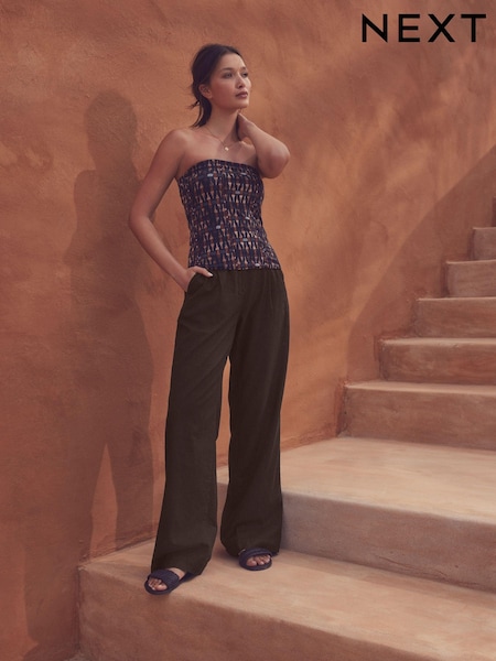 Коричнево-шоколадный - Stay Smart Wide Leg Linen Rich Trousers (E60764) | €40