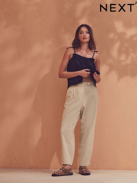 Natural - Pantaloni Stay Smart cu croială tip balon și conținut ridicat de in (E60767) | 217 LEI