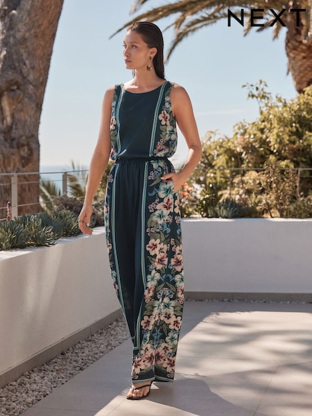 Teal Green Wide Leg Trousers with Linen (E60780) | €54