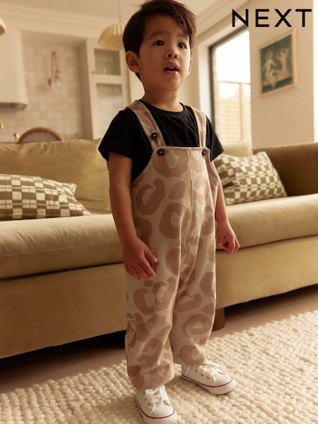 Tan Brown Animal Print 100% Cotton Jersey Dungaree And T-Shirt Set (3mths-7yrs) (E60788) | kr284 - kr351