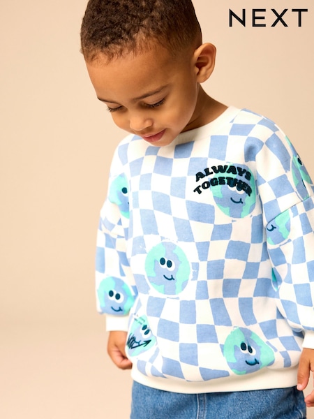 Blue on White All-Over Print Crew Neck Sweatshirt (3mths-7yrs) (E60821) | €11 - €14