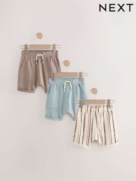 Mineral Blue/ Stripe/ Brown Lightweight Jersey Shorts 3 Pack (3mths-7yrs) (E60822) | $22 - $29