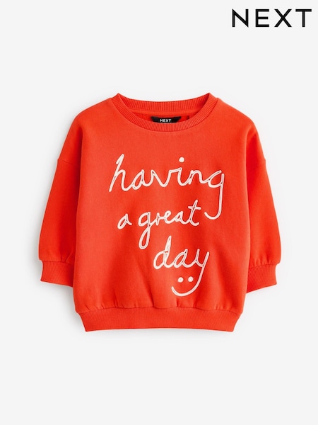 Red Embroidered Crew Neck Sweatshirt (3mths-7yrs) (E60823) | €11 - €14